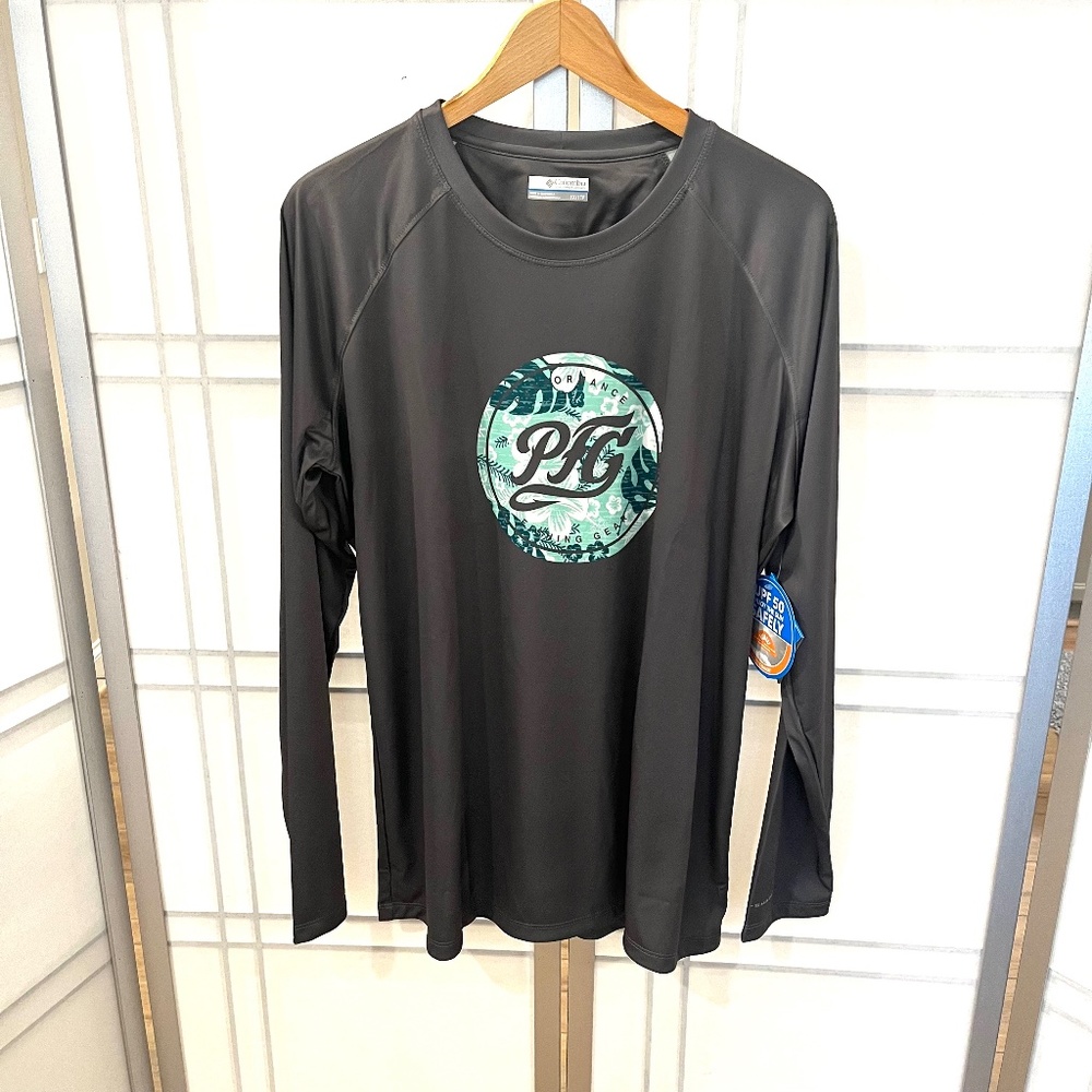 COLUMBIA Dark Grey Performance Fishing Gear Long Sleeve UPF 50 Shirt -Size 1X/TF